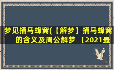 梦见捅马蜂窝(【解梦】捅马蜂窝的含义及周公解梦 【2021最新版】)